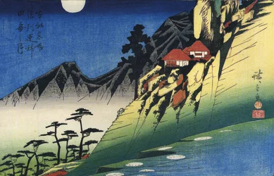 Hiroshige Kuu vuoristomaiseman yllä