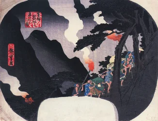 Hiroshige Matkustajia vuoristopolulla yöllä