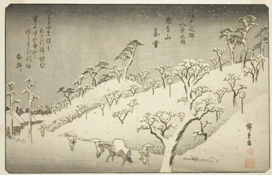 Asukayama (Asukayaman iltalumi), sarjasta "English view -jäsen Te Environs of Edo (yksi Edo Bankin kahdeksasta näkymästä)"
