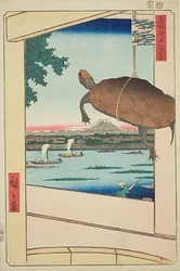 Mannen silta, Fukagawa (Fukagawa Mannenbashi), nro 56 sarjasta "Sata kuuluisaa näkymää Edosta (Meisho Edo hyakkei)".