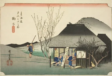 Mariko: Famous Tea Shop (Mariko, meibutsu chamise), sarjasta "Fifty-three Stations of the Tokaido Road (Tokaido gojusan tsugi no uchi)," tunnetaan myös nimellä Hoeido Tokaido