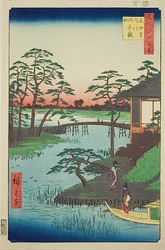 Mokubo-temppeli, Uchigawa-suisto, Gozensaihata (Mokuboji Uchigawa Gozensaihata), nro 92 sarjasta "Sata kuuluisaa näkymää Edosta (Meisho Edo hyakkei)".