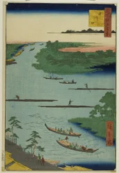 Nakawaga-joen suu (Nakagawaguchi), sarjasta "Sata kuuluisaa näkymää Edosta (Meisho Edo hyakkei)".