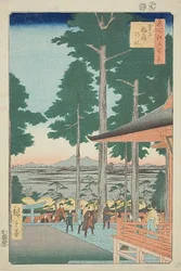 Oji Inarin pyhäkkö (Oji Inari no yashiro), nro 18 sarjasta "Sata kuuluisaa näkymää Edosta (Meisho Edo hyakkei)".