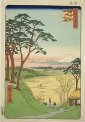 Vanhan miehen teehuone, Meguro (Meguro Jijigachaya), sarjasta "Sata kuuluisaa näkymää Edosta (Meisho Edo hyakkei)".