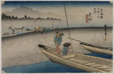 Kuva Tenryu-joesta lähellä Mitsukea (asema 29), sarjasta Fifty-Three Stations of the Tokaido
