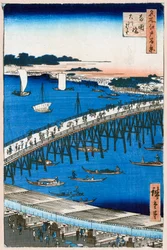 Joenranta Ryogoku-sillalla Sata kuuluisaa näkymää Edosta, 1856-1858.