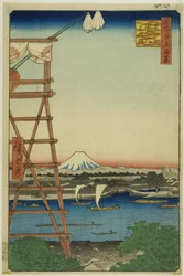 Ryogoku Ekoin ja Moto-Yanagi-silta (Ryogoku Ekoin Moto-Yanagibashi), sarjasta "Sata kuuluisaa näkymää Edosta (Meisho Edo hyakkei)".