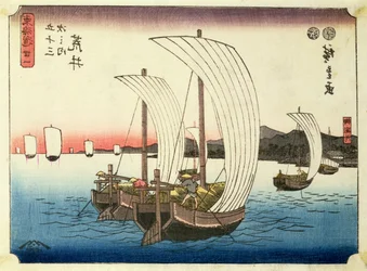Purjeveneet Araissa sarjasta "53 Stations of the Tokaido", pubi. kirjoittanut Hoeido, 1840-luvun loppu, (chuban-koko, yoko-e - vaakamuoto, värillinen puupainatus)