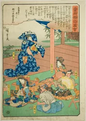 Sukenari (Soga no Juro) tanssii ennen Suketsunea sarjasta "Kuvitettu tarina Soga-veljeksistä (Soga monogatari zue)"
