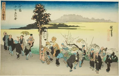 Ebisu-festivaali ensimmäisen kuukauden kymmenentenä päivänä Imamiyassa (Imamiya Toka Ebisu), sarjasta "Osakan kuuluisat näkymät (Naniwa meisho zue)"