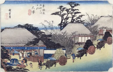 The Teahouse at the Spring, Otsu, teoksesta "Fifty-Three Stages of the Tokaido Road", n. 1831-1834 (värillinen puupainatus)