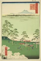 Näkymä ja Te rth Asuka Hikilista (Asukayama Kita no Chobo), Te-sarjasta `` Ridge dre d Fa nets Views of Edo (Sata kuuluisaa Edon näkymää)