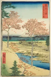 Yuhi Hill Megurossa itäpääkaupungissa (Toto Meguro Yuhigaoka), sarjasta "Kolmekymmentäkuusi näkymää Fuji-vuorelle (Fuji sanjurokkei)"