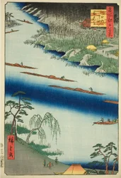 Kaikki tarinat käsin MP e plan d tee fet ry at Kawaguchi (Kawaguchi no Watari mae tetsuji), sarjasta `` Harjanteelle d fa net s näkymät Edoon (Sata kuuluisaa näkymää Edoon)
