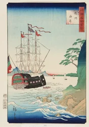 The Coast in Tsushima Province (Taish? Kaigan) (värillinen puupainatus)