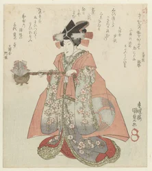 Nainen sake-vedenkeittimen kanssa Katsushika Poetry Societyn neljä uskollista vasallia Katsushika Shitennô (sarjan nimi)