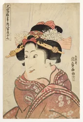 Näyttelijä Iwai Hanshiro V vihanneskauppiaan tyttärenä Oshichi, n. 1815 (puupalikka)