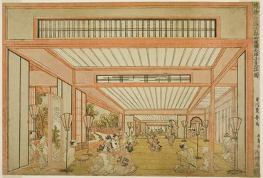 Näkymät vastaanottohuoneista Japanissa - Rotan päivän viihdettä moderniin tyyliin, n. 1771-76