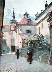 Jirska Ulice, Praha, kuvitus "Stara Prahasta (Vanha Praha)", n. 1900 (litho)