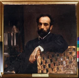 Taiteilija Isaac Levitanin (1861-1900) muotokuva. Valentin Aleksandrovich Serovin (1865-1911) maalaus öljy kankaalle