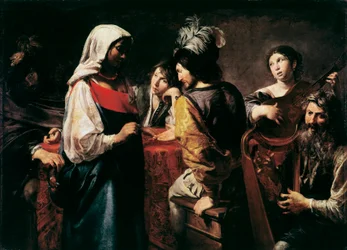 Jean Valentin de Boulognen (1594-1632) ennustajamaalaus, mitat 125 x 175 cm Pariisi, Louvre-museo