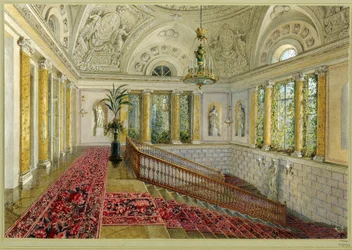 Portaikko palatsissa. Vasili Semjonovitš Sadovnikovin (1800-1879) työ, akvarelli paperille
