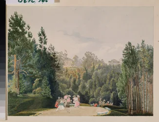 Näkymä puistossa. Vasili Semjonovitš Sadovnikovin (1800-1879) työ, akvarelli paperille