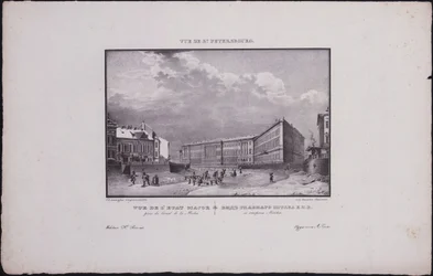 Näkymät Pietariin. Pääesikunnan rakennus Moika-joen varrella, 1833