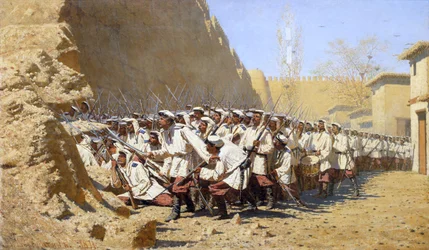 Linnoituksen muureilla. Päästä heidät sisään!", 1871.