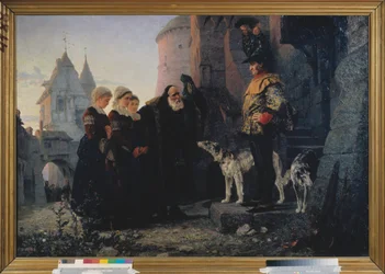 Le droit de la premiere nuit (droit de seigneur du seigneur) - Ensimmäisen yön oikeus - Vasili Dmitrievich Polenovin (1844-1927) maalaus, öljy kankaalle