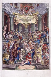 Flanderin anatomi ja lääkäri Andreas Vesalius pitämässä oppitunnin lääketieteen koulussa Brysselissä, 1543