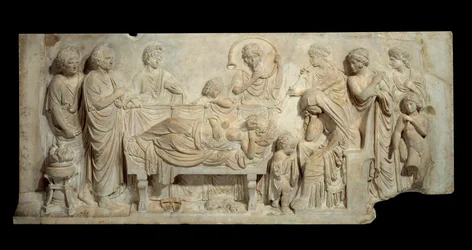 Funebre Basin reliefimarmoriseremonia Venetsiassa 1500-luvun alussa Pariisissa, Louvre-museo