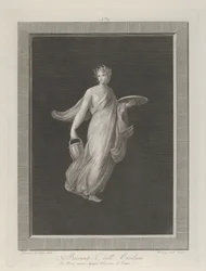 Osittain alaston bacchante pitelee kiekkoa kohotetussa vasemmassa kädessään ja ämpäri h..., n. 1795-1820