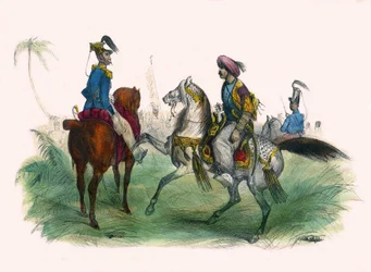 Kaksi upseeria Algerissa. Albumissa Grotesque, Choices of Outstanding Types, kuvituksia Victor Adam, Pariisi, noin 1850.