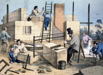 Talonrakennus, noin 1860 (litografia)