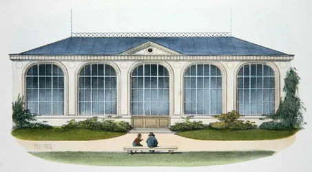The Orangerie at Bellombre (Bourgogne) kuvitus "Habitations Champetres" -julkaisusta, julkaistu Pariisissa, n. 1895 (chromolitho)