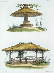 Maalaistyyliset penkit, "Habitations Champetres", julkaistu n. 1855 (kromolitografia)