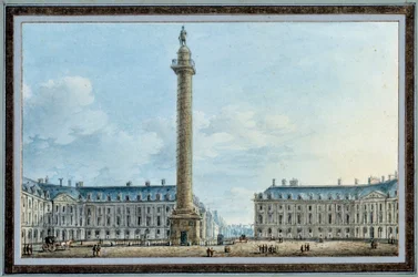 Näkymä kellopylväästä, joka sijaitsee Place Vendomessa Pariisissa, akvarelli Victor Jean Nicolle (1754-1828) noin 1810 su. 0,67x0,12 m Malmaison, musee du chateau