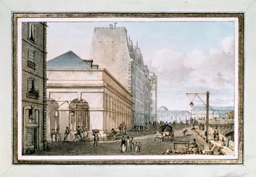 Näkymä uudelle siipikarjatorille, joka sijaitsee Quai des Augustinsilla lähellä Pont-Neufia, Pariisi, n. 1810 (akvarelli)