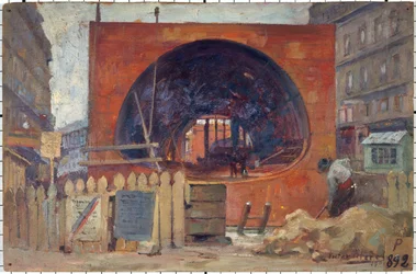 Les travaux du métropolitain place Saint-Michel en 1906, vuonna 11-1906 (öljy)