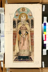 Muotokuva Eudoksia Dimitrievnasta Suzdalista (kuoli noin 1407) (tutkimus Kiovan Pyhän Vladimirin katedraalin freskolle) - Viktor Mikhaylovich Vasnetsovin (1848-1926) teos