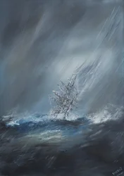 HMS Beagle myrskyssä Cape Hornin edustalla 24. joulukuuta 1832. 2012, (Öljy kankaalle)