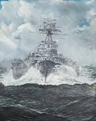 HMS Hood suuntaa Bismarckiin 23. toukokuuta 1941, 2014, (Öljy kankaalle)