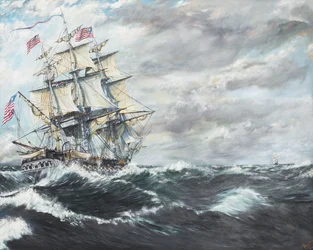 USS Constitution johtaa HM Fregate Guerriere 19081812, 2003, (Öljy kankaalle)