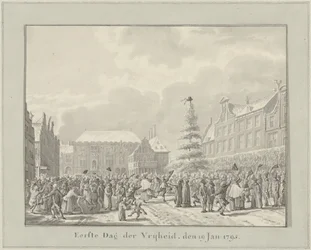 Vallankumous Haarlemissa 19. tammikuuta 1795 Ensimmäinen vapauspäivä, 19.1. 1791 (otsikko esineessä)