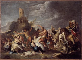 Betlehemin lastenmurha. Vincent Malon (n. 1600-1650) maalaus, 1634. San Silvestron oratoriosta, Musei di Strada Nuova, Genova (entinen Palazzo Bianco), Genova