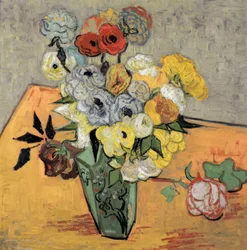 Stilleben mit japanischer Vase, Rosen und Anemonen
