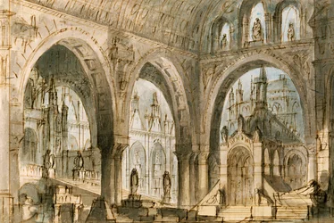 La Fenice -teatterissa Venetsiassa esitettävän Vincenzo Bellinin (1801-1835) oopperan Capuleti ja Montecchi neljännen kohtauksen lavastus Francesco Bagnara