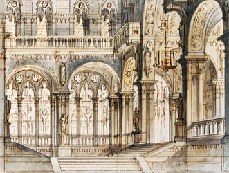 La Fenice -teatterissa Venetsiassa esitettävän Vincenzo Bellinin (1801-1835) oopperan Capuleti ja Montecchi kolmannen kohtauksen lavastus Francesco Bagnara
